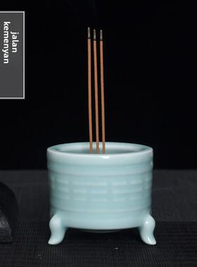 青瓷香炉檀香薰炉插香炉三足鼎直筒圆口三脚炉茶道摆件家用小香炉
