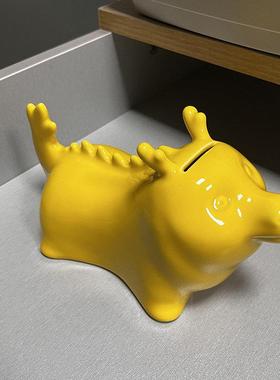 黄色陶瓷十二生肖牛龙羊狗马存钱存钱筒招财风水补角化解装饰摆饰