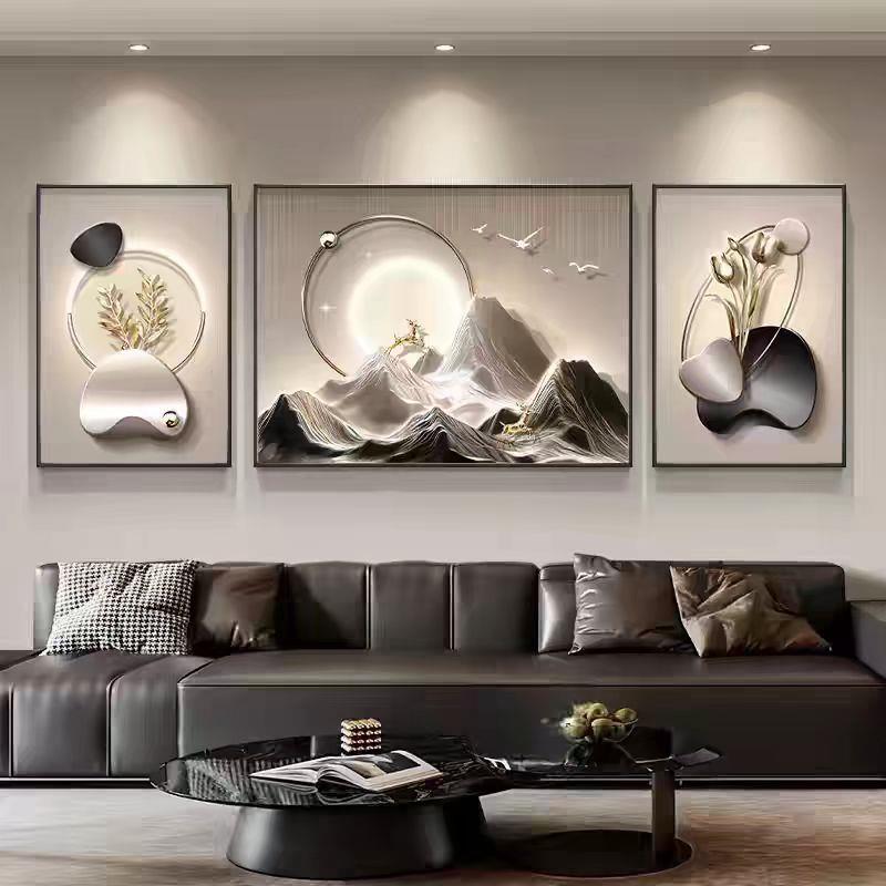 现代轻奢客厅装饰画高级感背有靠山沙发背景墙挂画高档三联组合画