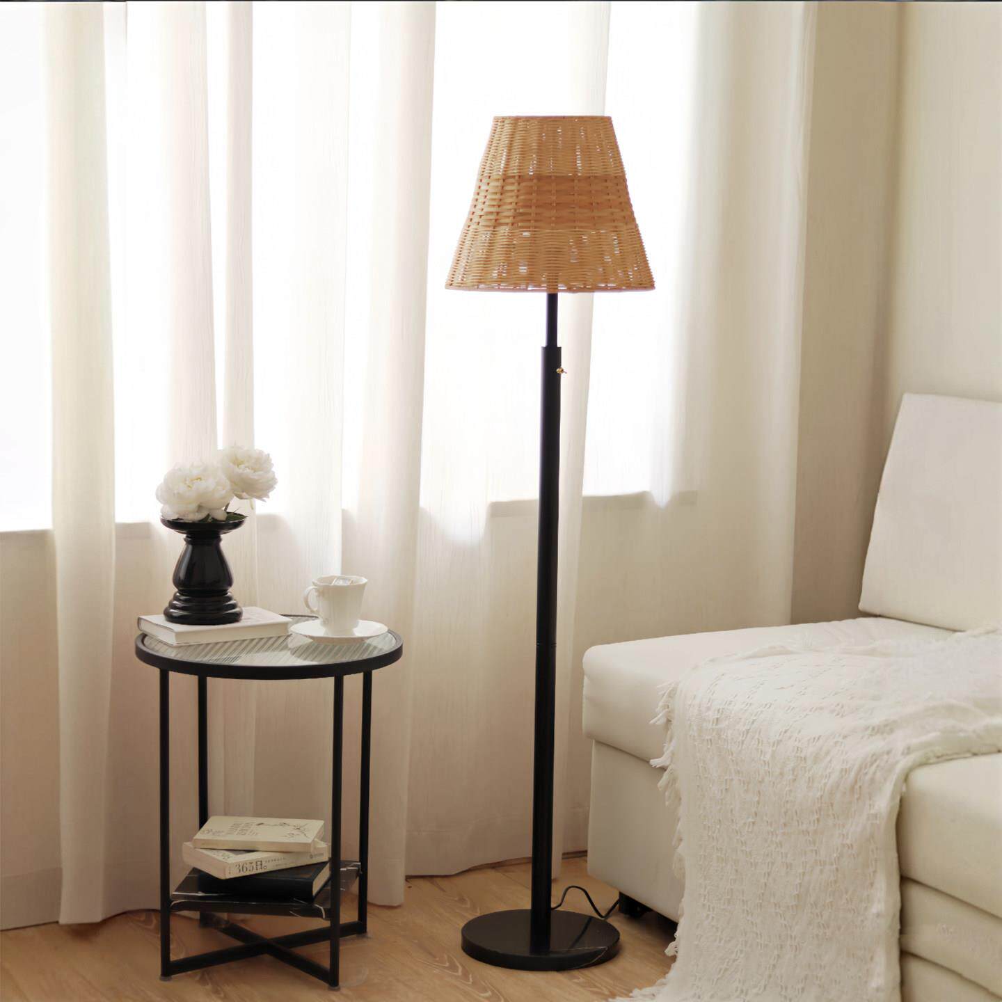 藤编/布艺灯罩落地灯覆古 拨杆开 关大理石底盘 小空间使用不占地