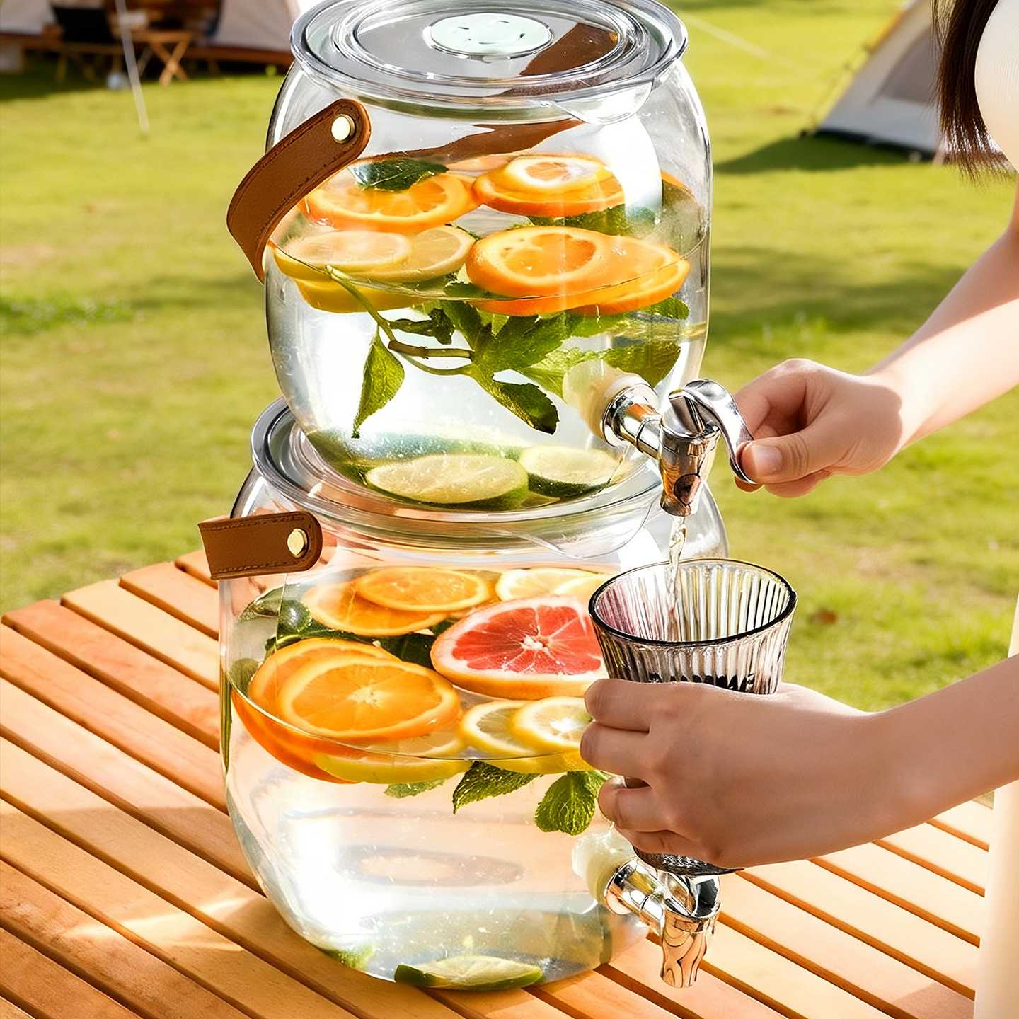 冷水壶带龙头仿皮革提拉设计大