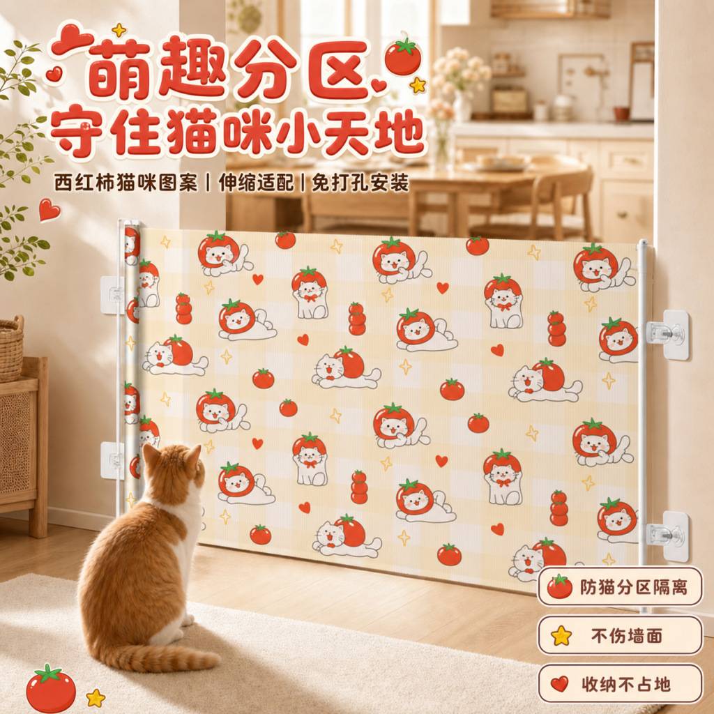 宠物专用卡通印花伸缩隔断门栏｜图片