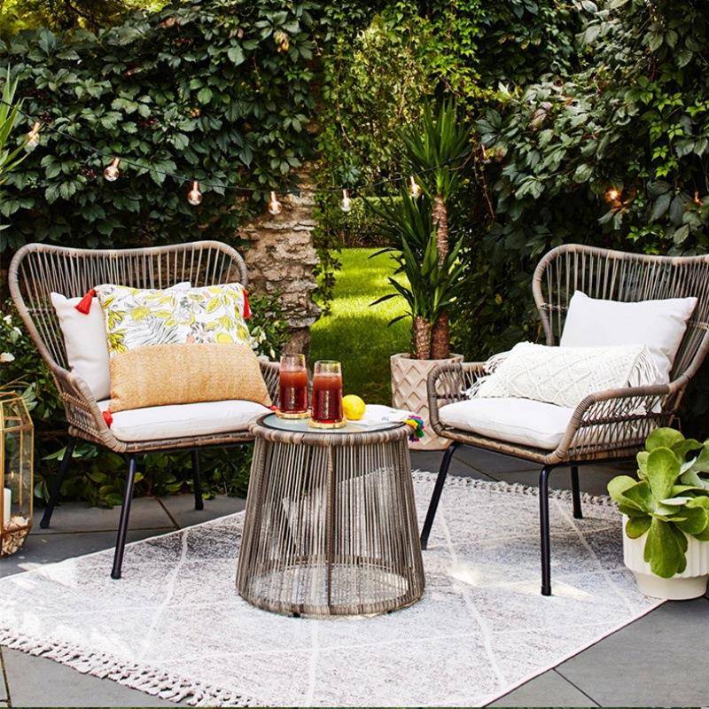 源厂户外头外藤椅三件套户家具阳台休闲家藤编弧形椅（桌椅花园庭