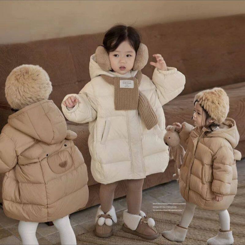 女童羽绒棉服新品洋气宽松保暖中长款过膝女可爱卡通加厚外套
