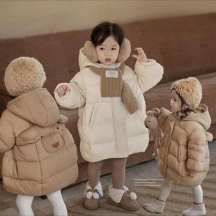 女童羽绒棉服新品洋气宽松保暖中长款过膝女可爱卡通加厚外套