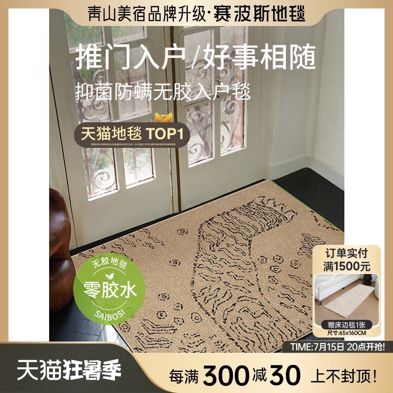 入户地毯轻奢高级卧室床边u防水防污门口地垫无胶抑菌脚垫青山美