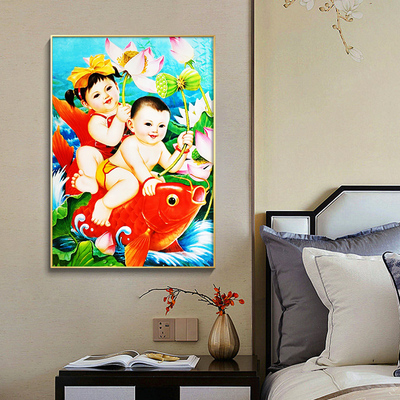 娃娃送子图求子年画宝宝装饰画助孕龙凤胎挂画婚房喜娃图结婚礼物