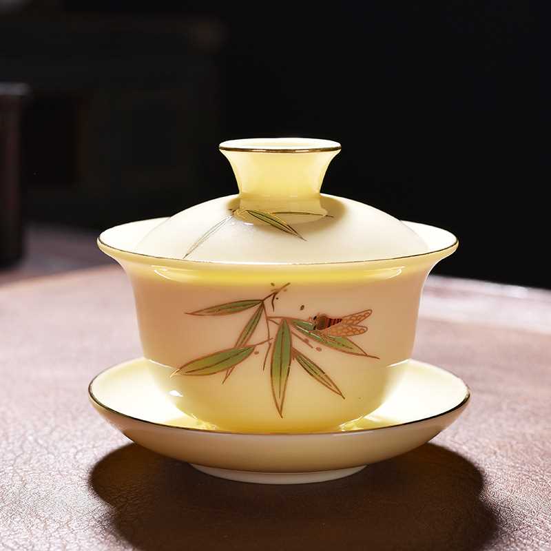 羊脂白玉陶瓷盖碗茶杯家用茶壶泡茶碗杯白瓷敬茶杯三才盖碗