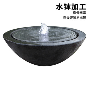 黑山石水钵异形加工龙门镜面石条黑山石景石石盆石凳庭院地产造景