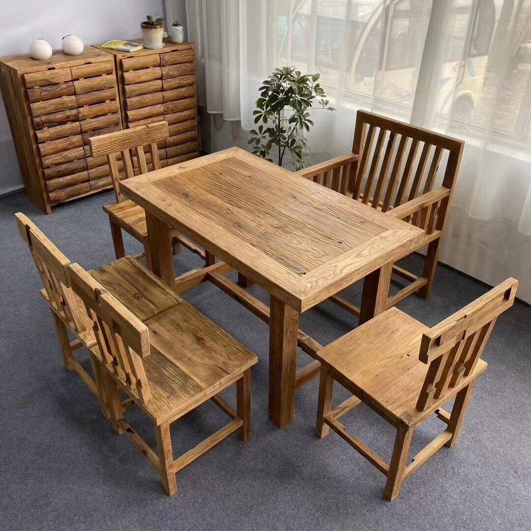 老榆木大板桌老门板实木做旧风格原木吧台餐桌飘窗板书桌