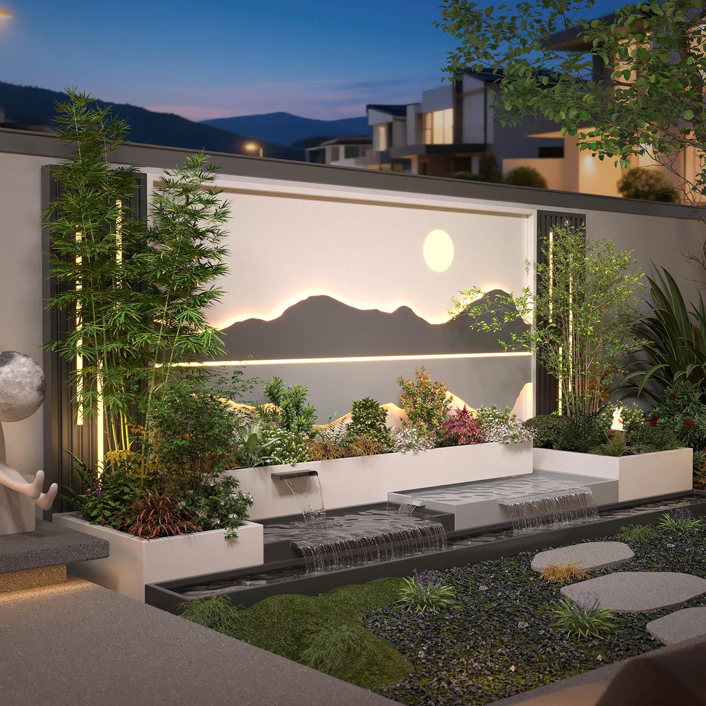 不锈钢庭院流水景墙成品水幕墙流水屏风造景流水摆件背景墙影壁墙