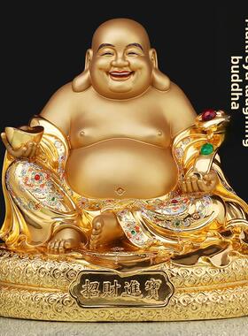 纯铜弥勒佛大肚佛像笑佛摆件供奉菩萨客厅招财店铺香樟木雕实木质