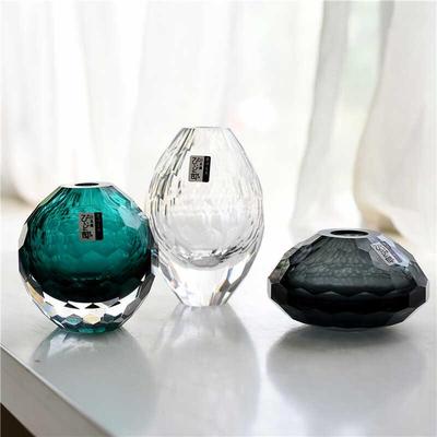 洛世奇手工磨刻玻璃艺术花瓶轻奢家居装饰品摆件下号厚实水晶工艺