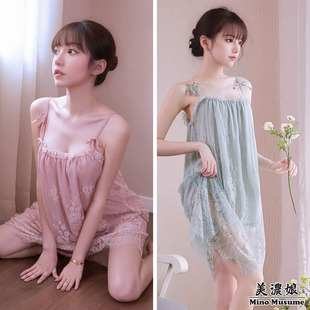 洋气独特别致睡裙情趣精致蕾丝纯欲内衣性感透明吊带女士绝美睡衣