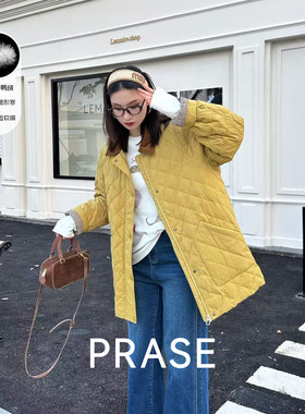 PRASE吕噜噜【丹麦日记】90白鸭绒菱格外套冬保暖显瘦翻领羽绒服