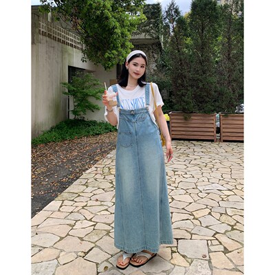 PRASE吕噜噜【牛仔很忙】微胖显瘦时尚轻奢设计款夏女牛仔背带裙