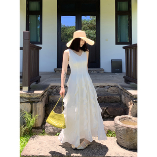 PRASE吕噜噜【静奢时光】夏季微胖显瘦气质休闲荷叶吊带连衣裙女