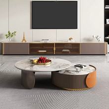 欧派现代简约岩板茶几客厅家用大小户型圆形电视柜边几组合可伸缩