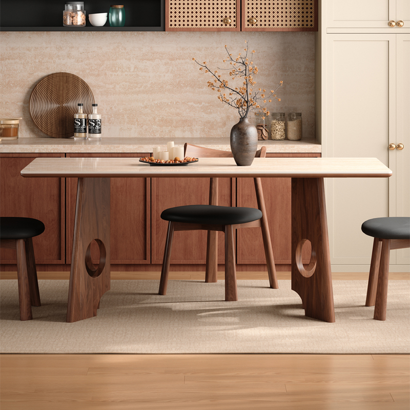 欧派美式实木鱼尾岩板餐桌