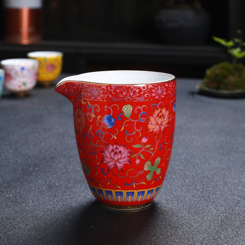 青花瓷陶瓷公道杯茶漏套装珐琅彩茶海分茶器分茶杯功夫茶具公平杯