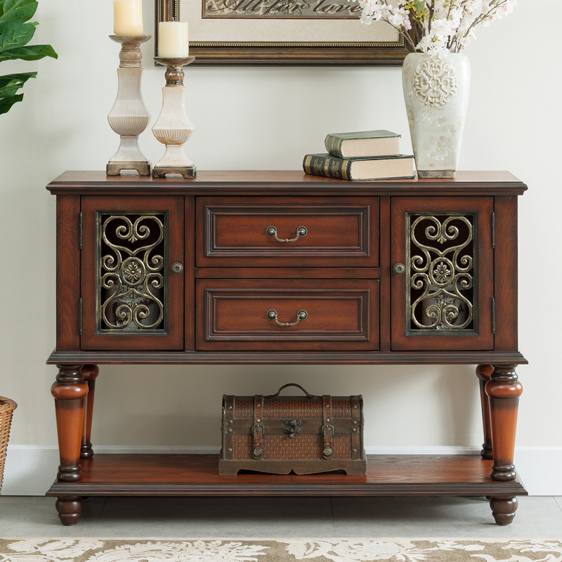 欧式餐边柜实木美式玄关柜酒柜雕花端景台边柜长台边桌子客厅家具