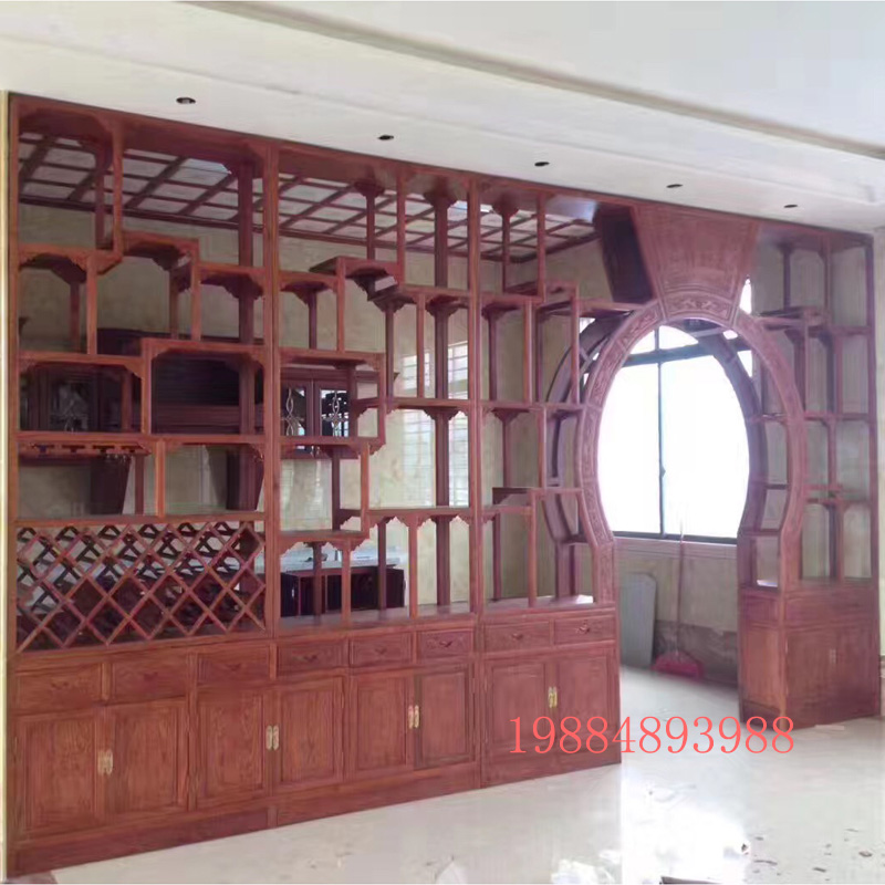 东阳木雕实木花格月洞门中式月亮门圆拱门博古架客厅隔断置物架