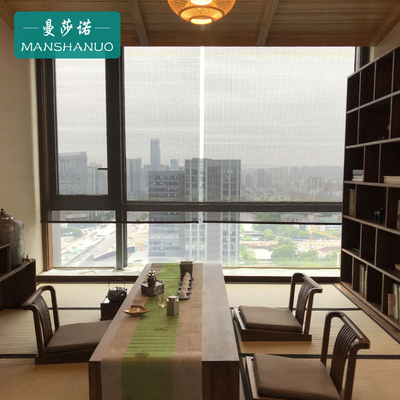 新中式竹帘窗帘卷帘装饰隔断屏风帘茶室挂式遮阳电动升降门帘遮光