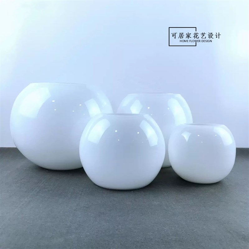 黑白色玻璃圆球形方缸水培花瓶花盆器皿  家居婚庆插花本色可放