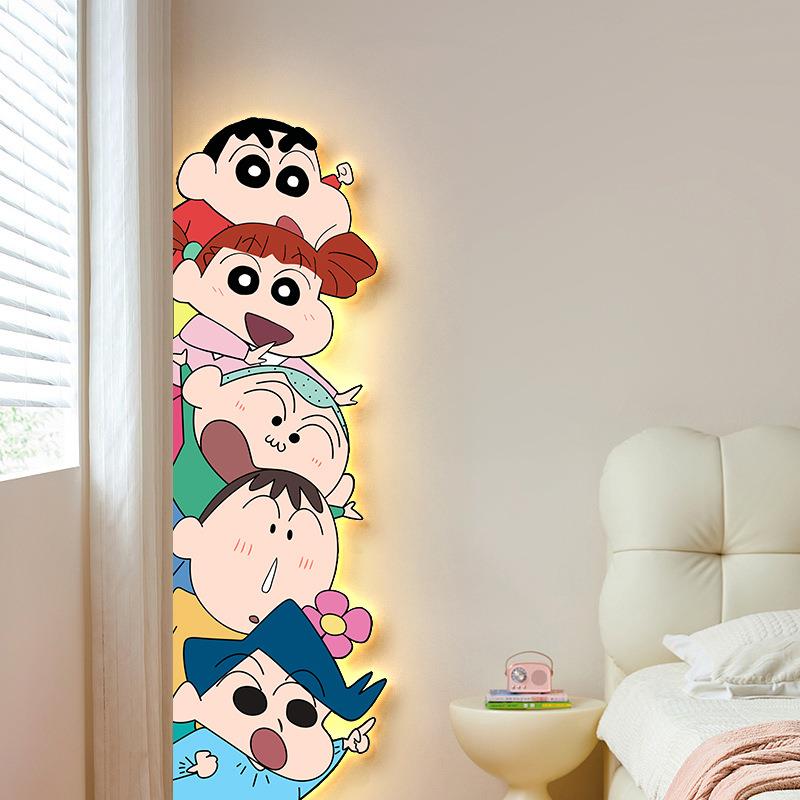 蜡笔小新儿童房装饰画男孩女孩卧室床头挂画现代简约卡通led灯画