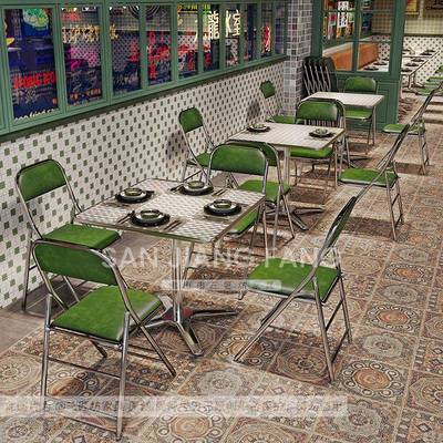 复冰古风桌椅组合港式茶餐港厅室桌子怀旧大DEH排档烧烤店折叠椅