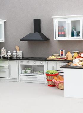 1:12娃娃屋A913-7dollh你use木质迷家o迷具你厨房场景白色厨房7件