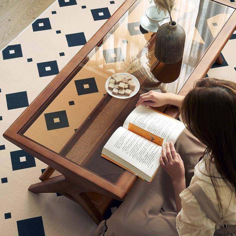 法式复几古茶木藤编简客无品牌/厅家用餐桌两用玻璃长方形实约现