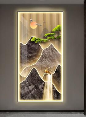 流水生财户玄过装饰画入门走廊道挂画新中KF1917KF式山水画关竖版