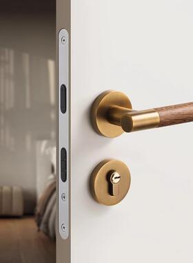 中古卧室门锁复古胡桃木木音门门把手室房内磁风吸静房QAX间分体