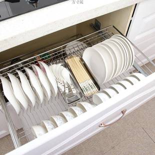 04拉篮742不锈钢实心阻蓝尼缓冲橱柜拉抽屉碗厨双层碗架碟房碗拉