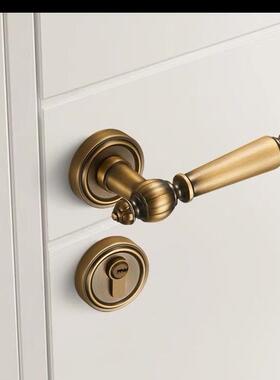 室门内木门锁锁法式黄古铜门房间复古美门把手式磁吸FXF静音分体