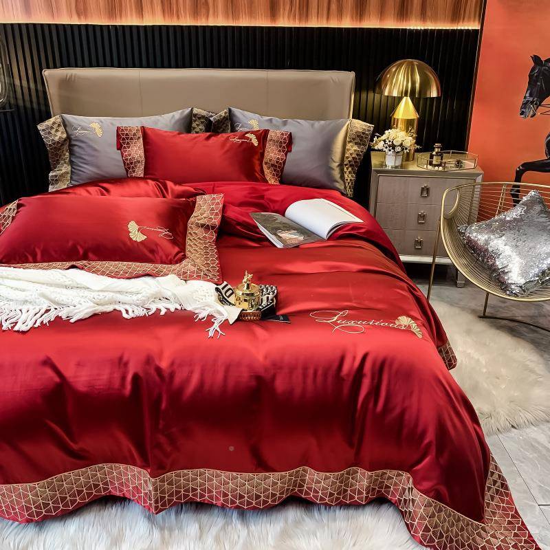 高法式20被支高精密长绒棉1四YM件套纯棉端套全棉结婚庆床单贡缎