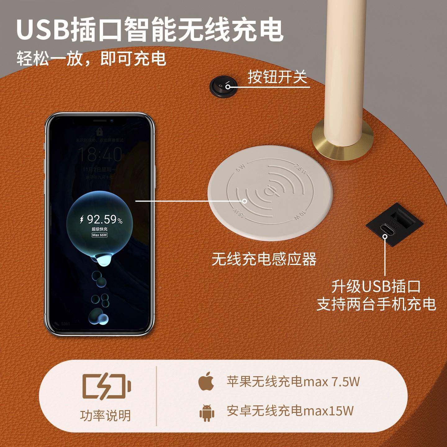 式奶油风客厅物落地灯置471卧室床头柜一体灯房护眼阅读立书式台