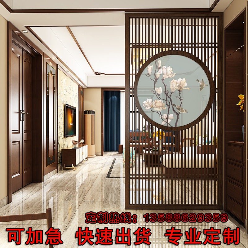 东阳木雕定制新中式实木花格仿古门窗屏风隔断背景墙入户现代格栅