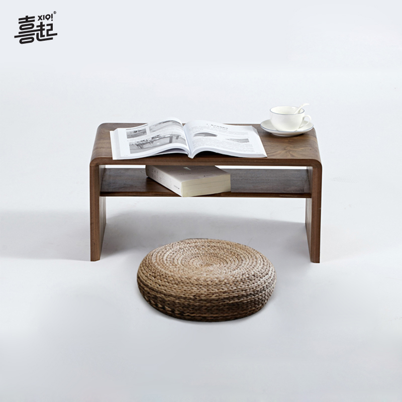 喜起黑胡桃木客厅茶桌 简约小户型原木茶桌 实木炕几收纳飘窗茶几