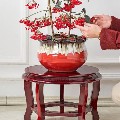 圆形加高木质底座花盆鱼缸花瓶盆栽装饰品奇石摆件实木置物花架子