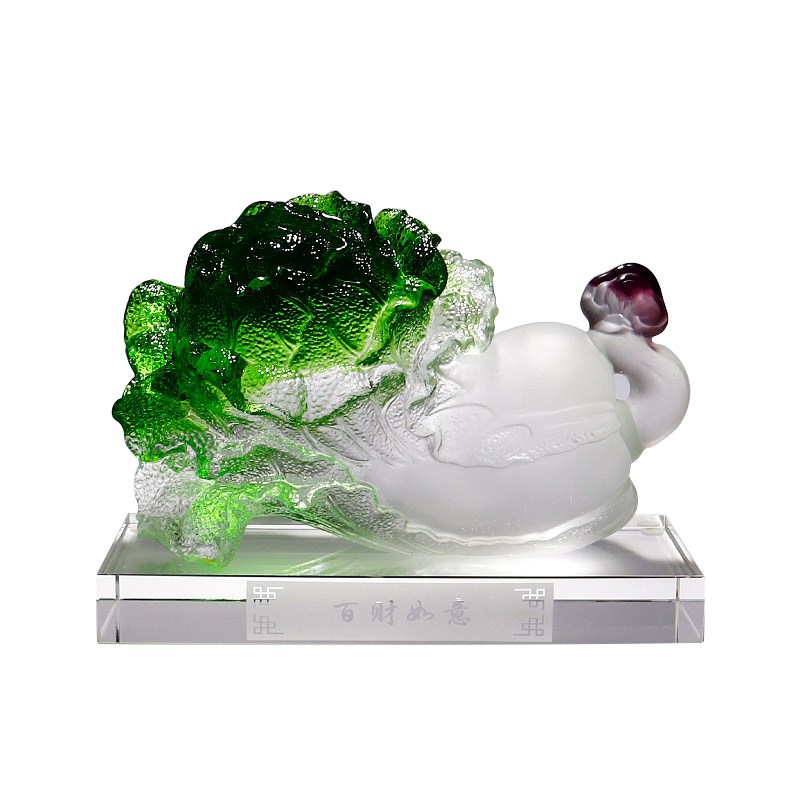 琉璃工艺品玉白菜招财摆件百财如意客厅高档水晶装饰开业乔迁礼物