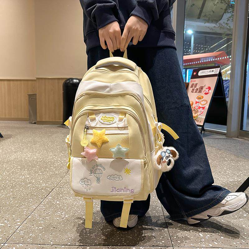 ins学院风撞色书包可爱轻便大容量少女百搭双肩包初高中学生书包