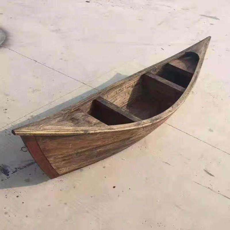 手工木船造景实木装饰船道具船欧式两头尖鱼船 景区小船模型摆件