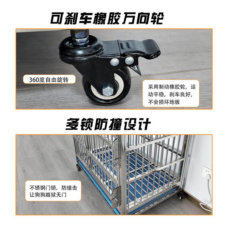 不锈钢狗笼子室内可折叠便携中大型犬宠物笼子带托盘方管狗笼繁育