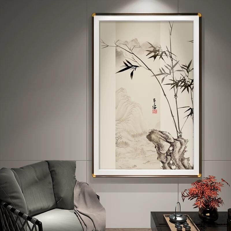 新中式水墨竹子装饰画办公室客厅沙发挂画茶室走廊背景墙移动壁画