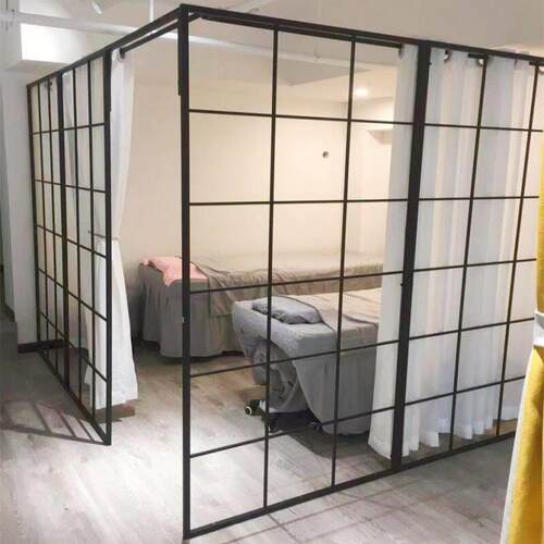 铁艺屏风隔断出租房卧室客厅办公室网红分隔墙家用装饰隔断墙窗帘