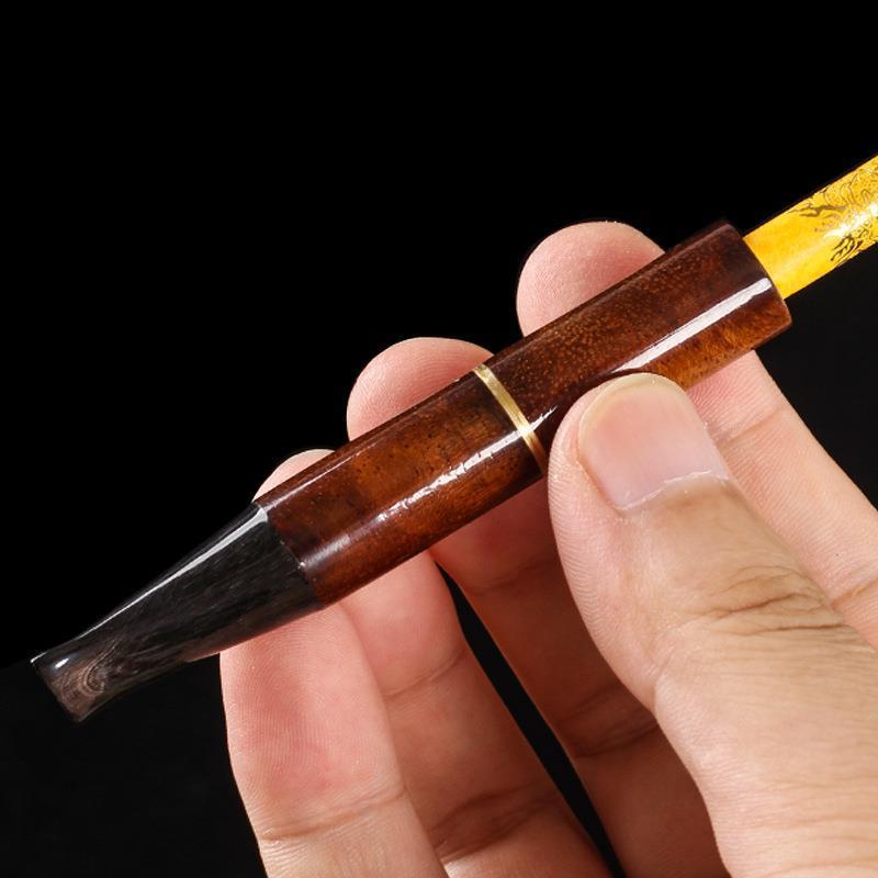 运天牛角烟嘴粗烟细烟两用烟嘴黑檀木拼接便携式带9mm活性炭滤芯