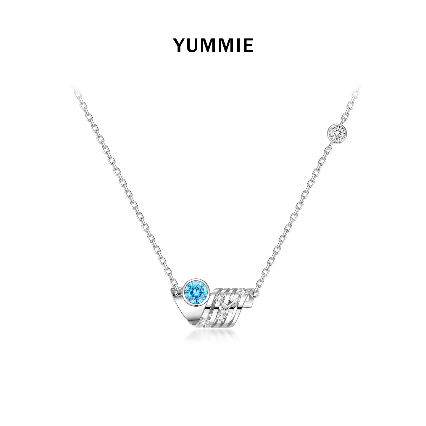 YUMMIE优米珠宝「旋律狂想曲」旋律项链螺旋纯银吊坠天然海蓝宝