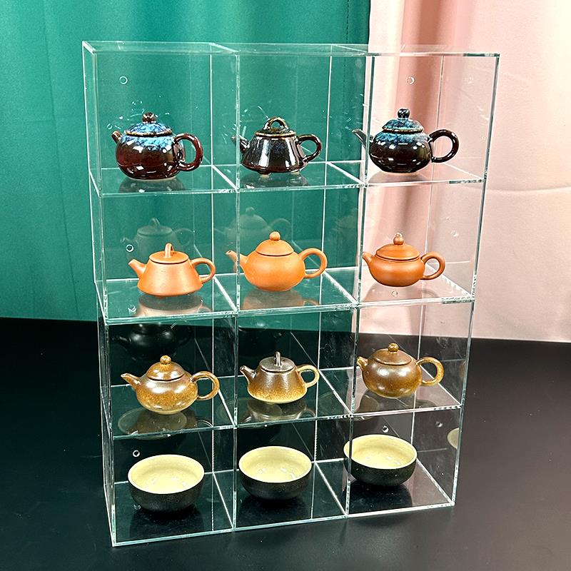多宝阁亚克力杯架紫砂壶建盏展示架桌面杯子茶具收纳置物架透明柜